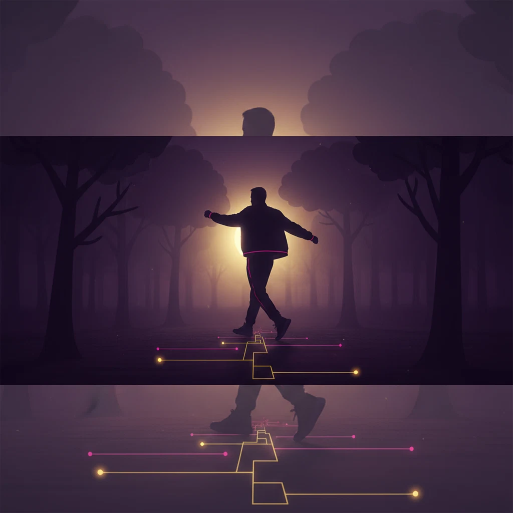 Silhouette einer Person beim Morgenspaziergang im Park - aktiver Lebensstil